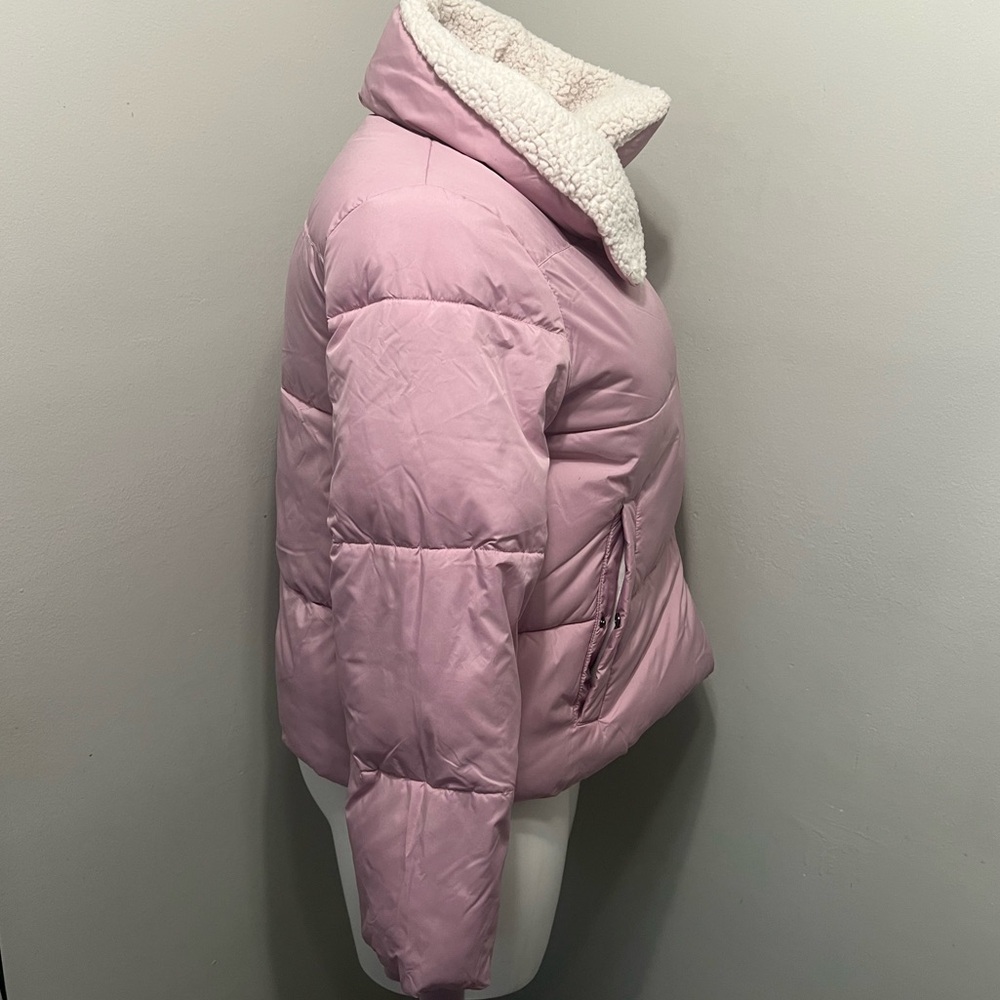 UGG Light Pink Puffer Jacket with Cream Faux Fur - Picture 3 of 8